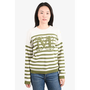 Max Mara Cream/Green Striped Knit Sweater Size S